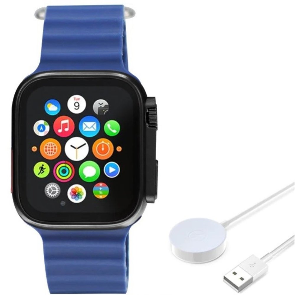 45mm Women Men's Sport Blood Oxygen Heart Rate Blood Pressure Smart Watch Blue